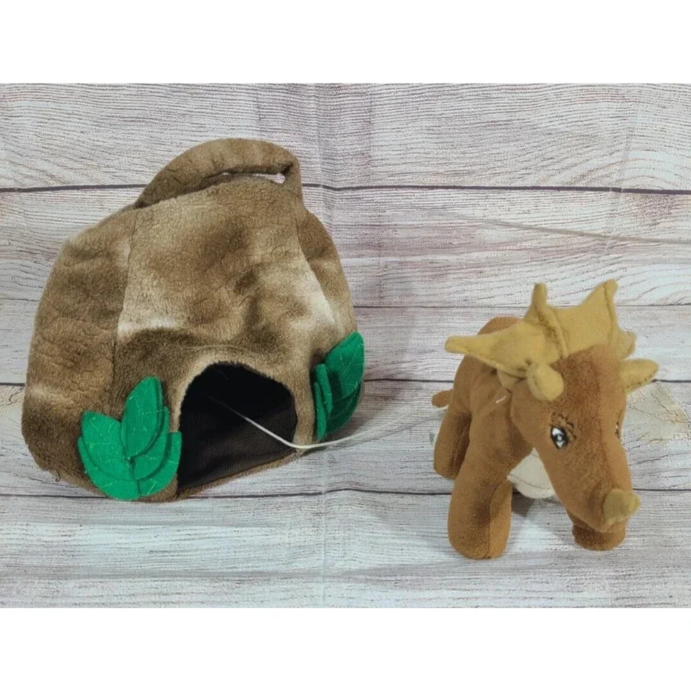 Wishpets Plush Trice Triceratops Dinosaur and Cave Stuffed Toy Brown 8" 2006